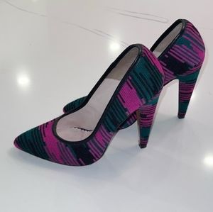 Missoni multicolor needlepoint purple  pointed-toe knit pumps shoes heels 38